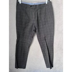 Bonobos Dress Pants Men 34x32‎ Grey Windowpane Slim Straight Pleated Front